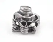 Hat Skull Adjustable Ring Antique Silver Plated Brass 10.5US size 2884