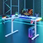 Gaming Desk L Shaped Desk with Led Light, White Computer Desk Carbon Fiber Deskt