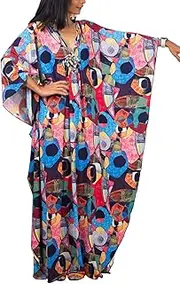 [YouKD] Women's Summer Long Kaftan Maxi Bohemian Dress Beach Coverups Bikini Robe Loungewear One Size