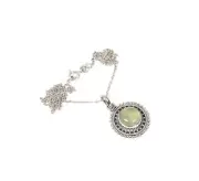 925 Solid Sterling Silver Green Prehnite Chain Pendant-18.8 Inch y416