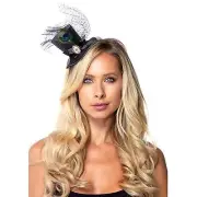 Mini Glitter Cameo Top Hat w/Feather Fancy Dress Up Halloween Costume Accessory