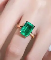 2.27 Ct Radiant Cut Natural Emerald Proposal Ring 14K solid Yellow gold