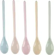 Weenwill Plastic Spoons, 5 Pieces Long Spoons, Plastic Egg Spoons, Long Plastic Colourful Plastic Spoons, Melamine Ice Cream Spoon, Colour Long Jam Spoon, Soup Spoon, Shatterproof Colourful, Dessert