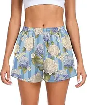 [FRODOTGV] Hydrangea Blue Stripe Women's Athletic Shorts Loose & Comfy Sport Shorts for Outdoor Indoor Fitness Work Out S