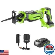 Greenworks 24V Brushless 1" Compact Reciprocating Saw (3,000 SPM), 2.0Ah Batt