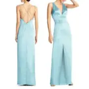 Light Blue Evening Gown Medium VNeck Long Formal Slit Aidan Mattox Dress 10 $295