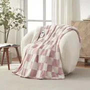 Dreamaker Checkered Plush Heated Throw Pink & Cream