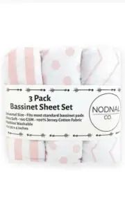 NODNAL CO. Pink Bassinet Fitted Sheet Set 3 Pack 100% Jersey Cotton for Baby Gir