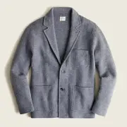 $188 NWT J. Crew Heather Gray L boiled wool cardigan blazer men w/patch pockets