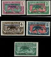 Stamps sellos Oubangui 1924 valores 1 c 2 c 4 c 10 c Chari