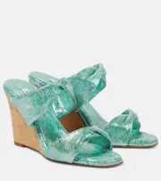 [Aquazzura] Aquazzura Twist metallic leather wedge mules AU 9 green