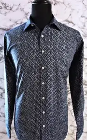 MEN'S JEFF BANKS CASUAL/DRESS SHIRT, NAVY/WHITE MICRO LEAF DESIGN SIZES LARGE-XL