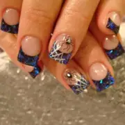 24Pcs Halloween French Tip Press on Nails Short Square Blue blue spider web