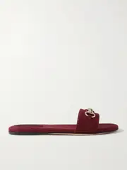 [Gucci] Gucci - Siaga Horsebit-detailed Canvas-jacquard Slides - Burgundy - IT39 IT 39 Burgundy