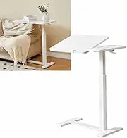 Adjustable Pneumatic Desk with Wheels - 0-60° Flip Panel, C-Shaped Structure Hidden Table Legs, with Own Silent Pulley, Standing Dual-Purpose Mobile Vertical Laptop Desk, 70 * 40CM,White