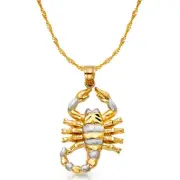 14K Two Tone Gold Scorpion Charm Pendant with 1.8mm Singapore Chain Necklace