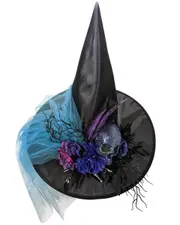 Deluxe Blue Frill Floral Witch Hat