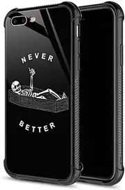 iPhone 8 Case, Never Better Skeleton iPhone 7 Cases, Tempered Glass Back+Soft Silicone TPU Shock Protective Case for Apple iPhone 7/8