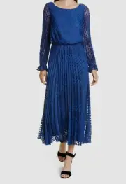 $675 Emporio Armani Women's Blue Long Sleeve Devore Dot Dress Size IT 38/US 2