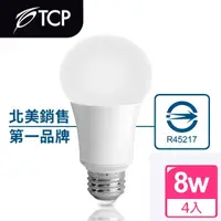 在飛比找momo購物網優惠-【美國TCP】8W LED 廣角型節能省電燈泡_白光(4入)