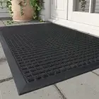 -Front Door Mat Outside Entrance Doormat-Outdoor Indoor 17"x30" Checker Black