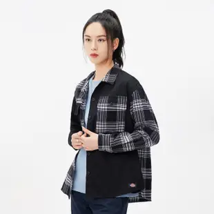 【Dickies】女款黑白格紋純棉胸前雙口袋長袖襯衫｜DK010837D82