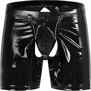 [Bodywear4you] Men's Leather Boxer Shorts Patent Shiny Look Butt Open Wetlook Sexy Underwear Lingerie for Men Clubwear Jockstraps Briefs Thong with Open Crotch Open Shorts Pants