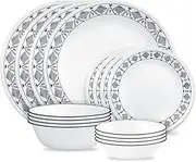 Cusco 16pc, Service for 4, Dinnerware Set, 8 Plates 8 Bowls, Chip & Break Resistant, Dinner Plates and Dinner Bowls, Corelleware Plates, White