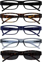 The Reading Glasses Company Black Brown Blue Grey Readers With Sun Reader Value 5 Pack Mens Womens RRRRS32-12372 +1.00
