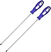 Slotted and Phillips Screwdriver, PH2 12" Long Cross-head Screwdriver & Flat Blade Screwdriver, 2 Packs Magnetic Screwdriver with Rubber Handle
