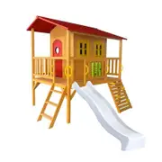 Kidzshack Sweet Shack Wooden Large Kids Cubby House with White Slide 3+