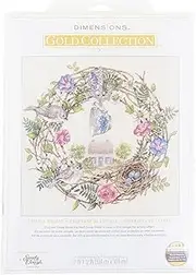 Dimensions Gold Collection Cottage Wreath Counted Cross Stitch Kit, 12" x 12", 18 Cnt. Ivory Aida 5 pcs