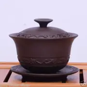 3.7" Real Yixing Gaiwan Kungfu Tea Set Purple Grit Tureen Zisha Cup Bowl Lid
