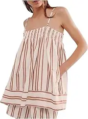 [Generic] Cotton Top for Women Striped Top Camisole Skirt Backless Sleepwear Fresh Dress for Women for