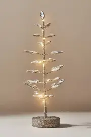 Anthropologie Crystal Leaves Light Up Gold Glitter Decorative Tree NWT