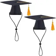 SUMERSHA 2Pcs Pet Graduation Caps Small Dogs Black Graduation Hats with Yellow Tassel Pet Graduation Costume for Puppy Dogs Cats Party Outfits Accessories