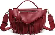 [Kate Lee] Women's Bruny Fringes Bordeaux Bag, Burgundy, Moyen, Burgundy