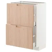 METOD / MAXIMERA base cabinet with 2 drawers, white/Fröjered light bamboo, 60x37x80 cm