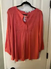 Boden Size 14 Coral Peasant Blouse NWT
