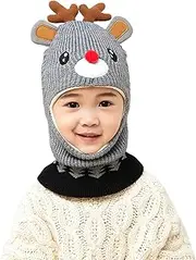 [Generic] Hats for Kids Toddler Winter Hat Baby Warm Hat Fleece Lined Girls Boys Kids Cartoon Deer Winter Toddler Baby Kids Girls Christmas s Cosplay Patchwork Pullover Tops Pants Hat Belt Set Outfits 1-7 Years