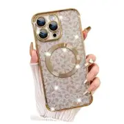 Designed for Case,Compatible with MagSafe Cheetah Print iPhone 14 Pro Max Gold