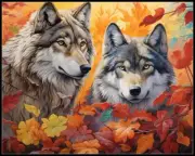 Two Gray Wolves 1 - Counted Cross Stitch Patterns - Color & BW Symbols Chart