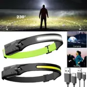 COB Headlamp Rechargeable USB Night Buddy Sensor Head Torch light Waterproof