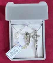 Rosary, (925) Sterling Silver Swarovski 6mm Crystals Gift Boxed, Made In Italy