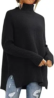 [LILLUSORY] Womens Turtleneck Oversized Tunic Long Batwing Sleeve Spilt Hem Pullover Knit Sweater Tops