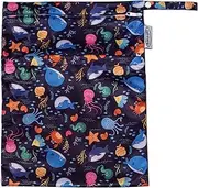 Tinker Tot Baby Swim Nappy with 2 Zipped Pockets Wet Bag Set l Reusable, Washable, Waterproof Swim Nappies for 0-4 Year l Small Nappy for 0-2 years | Large Nappy for Toddler 2-4 years(Whales & Sea Creatures)