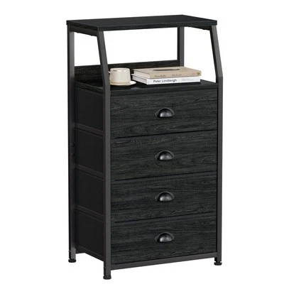 Furnulem Tall 4 Drawers Dresser, Vertical Storage Tower Black Dresser for Bed...