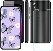 FZYM Case for ZTE Optus X Start 3 + Tempered Glass Screen Protector Protective Film,Soft Gel Black Case Shell TPU Silicone Protection Phone Cover for ZTE Optus X Start 3 (5.0") - KE157