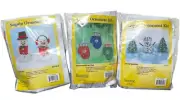 3 Sunrise Sequin Beaded Ornament Kits Snowmen Christmas Trees Mittens Makes 8