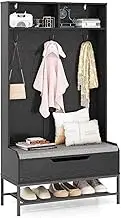 Giantex 170CM Tall Hall Tree, 4-in-1 Coat Rack w/Storage Shoe Bench & Seat Cushion, Open Compartments, Hooks, Lift-top Storage, Freestanding Entryway Bench w/Anti-toppling Devices (Black)